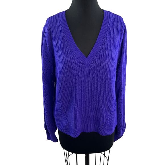 Lilly Pulitzer Purple Sweater Perforated Knitted V-Neck Pullover Size Large L - Picture 1 of 9